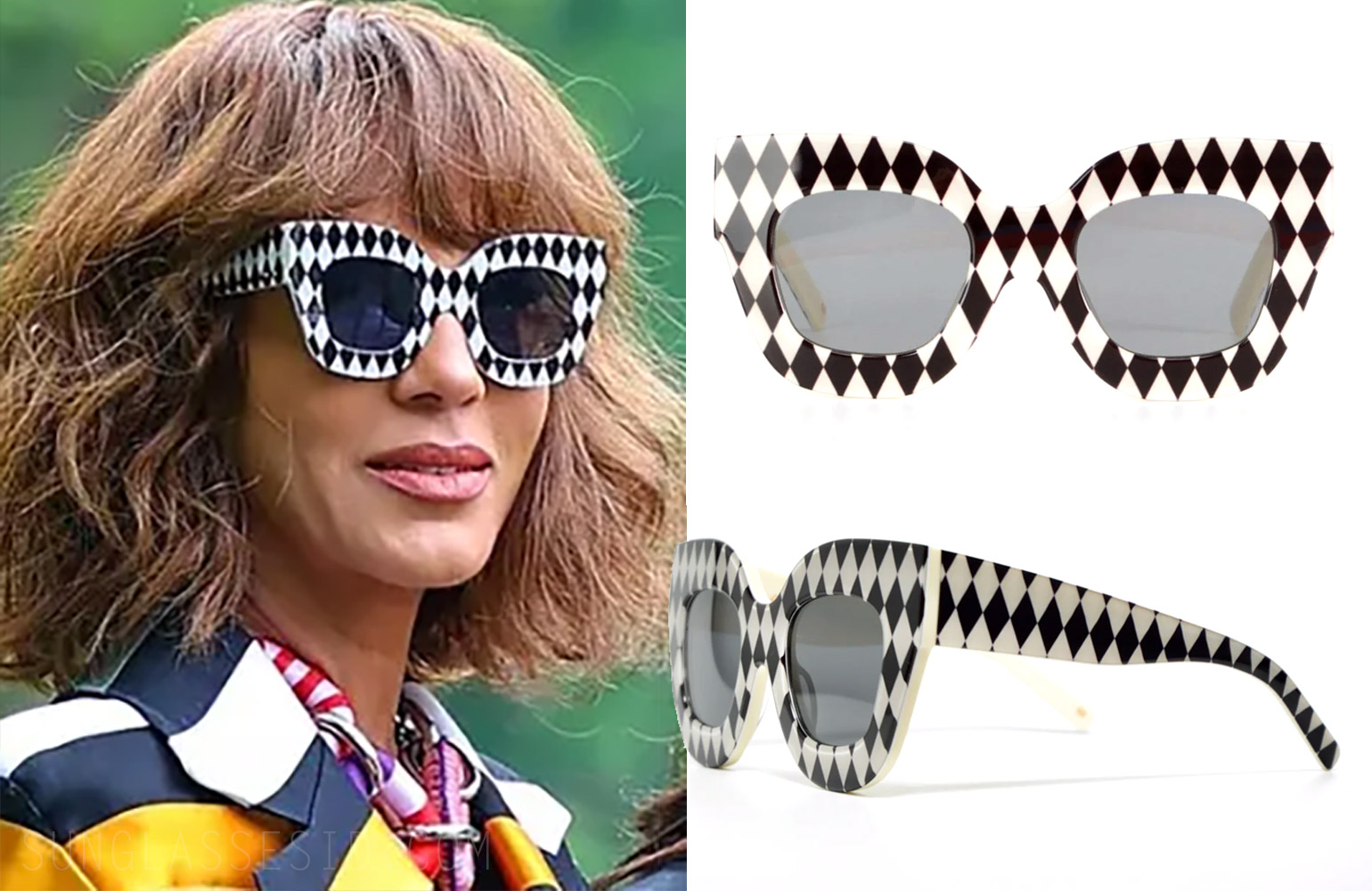 Black and White triangle sunglasses worn by Nicola Ari Parker And Just Like That