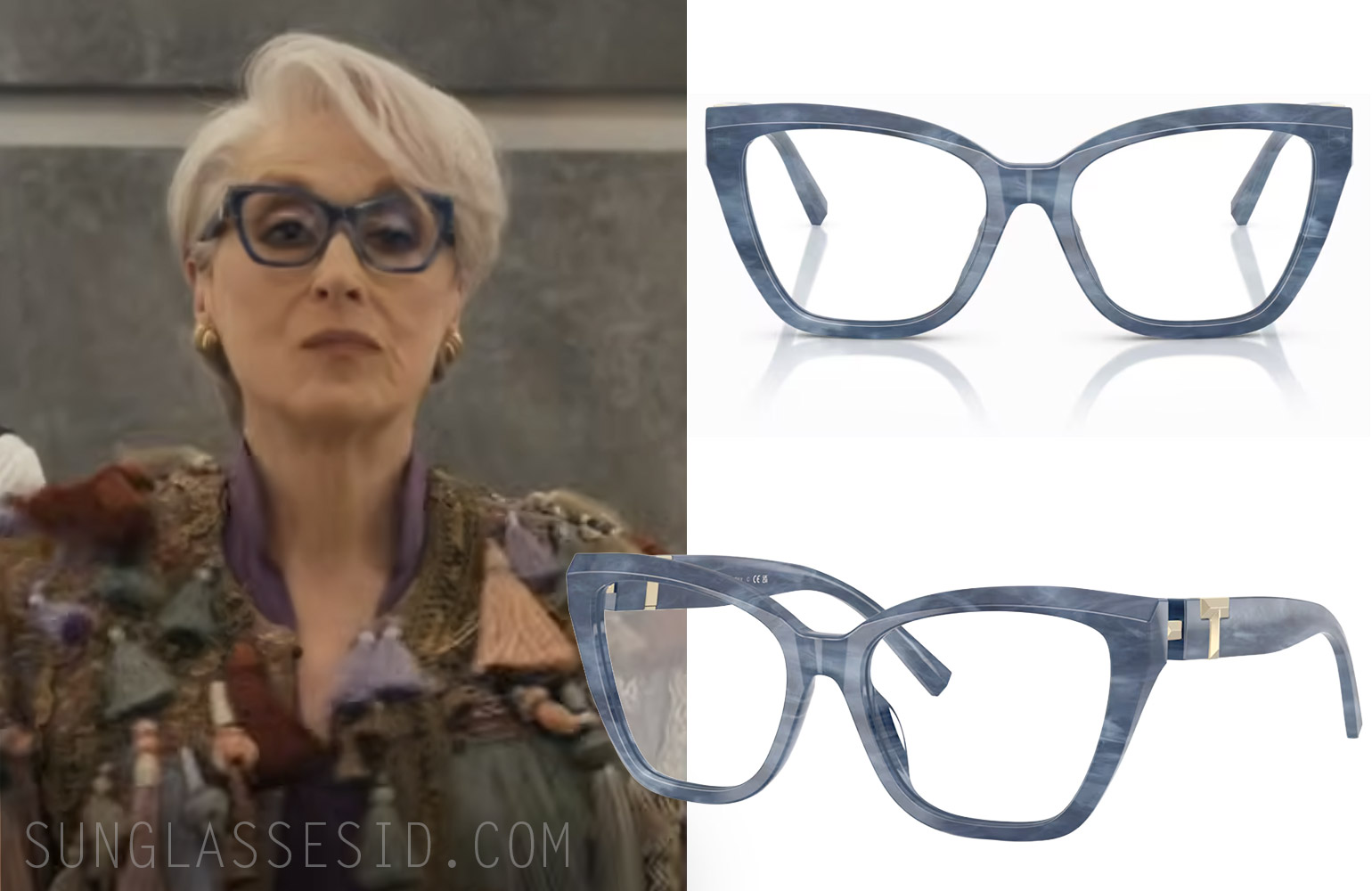 blue Tiffany eyeglasses worn by Mery Streep in Devil Wears Prada 2