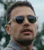 Theo James wears Garrett Leight Hampton sunglasses with a transparent frame in the series The Gentlemen.