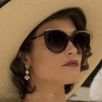 Gemma Arterton wears Tiffany & Co TF4134B cat eye sunglasses in Murder Mystery (2019).