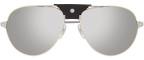 Cartier CT0038S, Gold and Ruthenium frame, Black Calfskin, with Grey / Silver mirror lenses.