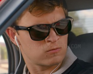 Ansel Elgort wears black Wayfarer style sunglasses in Baby Driver