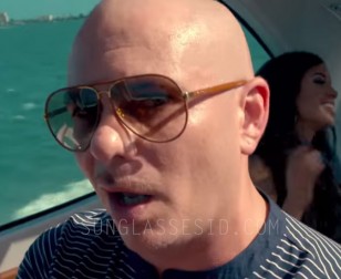 Pitbull with the gold frame / tan leather Gucci 2887 sunglasses in the music video Fun