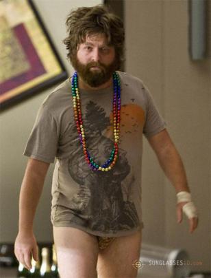 Zach Galifianakis wearing the Human Tree t-shirt in the movie Hangover