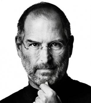 Steve Jobs wearing his rimless eyeglasses