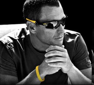Lance Armstrong wearing Oakley Radar Path Livestrong and his Livestrong wristban