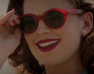Hayley Atwell wears custom made red Old Focals Architect sunglasses in Marvel's Agent Carter.