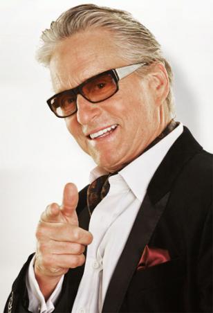 Michael Douglas wearing the sunglasses on a Ghosts of Girlfriends Past promotion