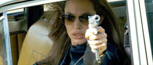 Angelina Jolie wearing Oliver Peoples Strummer in the movie Wanted