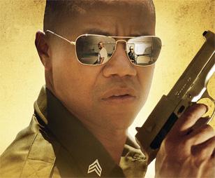 Cuba Gooding Jr. with Ray-Ban 3136 Caravan sunglasses on the Linewatch poster