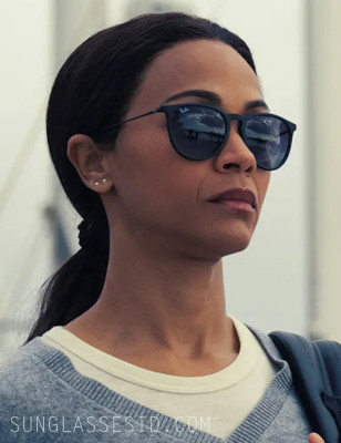 Zoe Saldaña wears black Ray-Ban RB4171 Erika sunglasses in Lioness.
