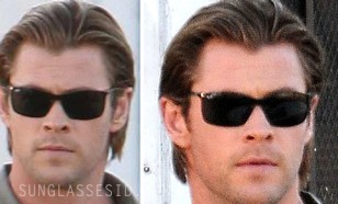 Chris Hemsworth wearing Ray-Ban RB4179 62 Liteforce sunglasses on the set of Blackhat.