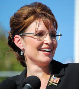 Sarah Palin with her Kazuo Kawasaki by Italee 704 eyeglasses at a rally in Elon