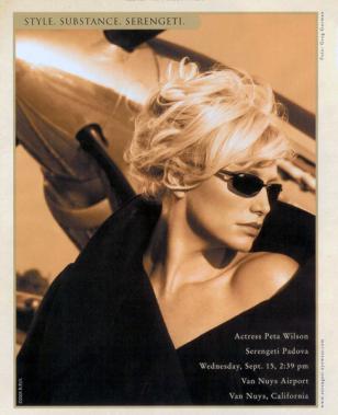 Peta Wilson wearing Serengeti Padova in a Serengeti Ad