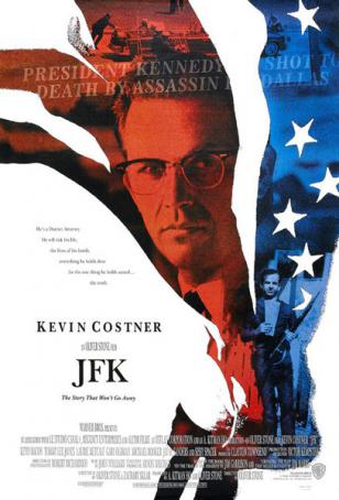 Kevin Costner wearing Shuron Ronsir Zyl glasses on the JFK movie poster