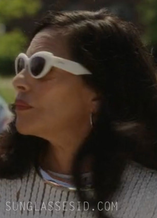 Sarita Choudhury wears white oval sunglasses in Episode 1 of Season 3 of And Just Like That.