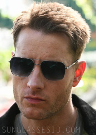 Justin Hartley wears square Aviator sunglasses with blue gradient lenses in Tracker, Season 2 Epsiode 18.