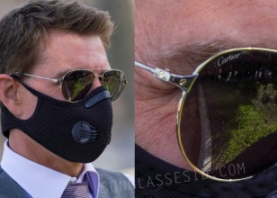 Tom Cruise wears Cartier CT0038S Santos de Cartier sunglasses on the set of Mission: Impossible - Dead Reckoning Part One.