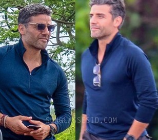 Oscar Isaacs wears Etnia Barcelona Kitsilano sunglasses in the movie Triple Frontier (pictured here on the set of the film)