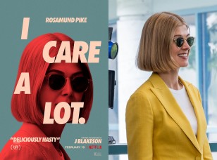 Rosamund Pike wears Garrett Light Hampton sunglasses in and on the movie poster of I Care A Lot.