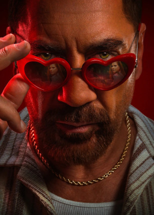 Javier Bardem wears Red Heart sunglasses in the 2026 movie Cape Fear.