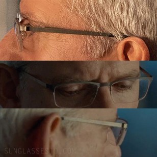 Campbell Scott wears rectangle metal eyeglasses with gunmetal or titanium semi-rimless frame in Jurassic World: Dominion.