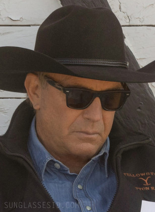 Kevin Costner as John Dutton III wears Oliver Peoples Oliver Sun in the Paramount series Yellowstone (behind the scenes photo).