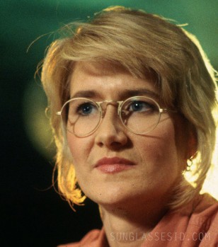 Laura Dern wears Oliver Peoples OP-7 gold eyeglasses in Jurassic Park.