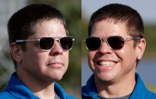 Bob Behnken wears Randolph Engineering Aviator sunglasses during a press conference