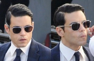 Rami Malek wears Randolph Engineering Aviator sunglasses on the set of The Little Things in November 2019..