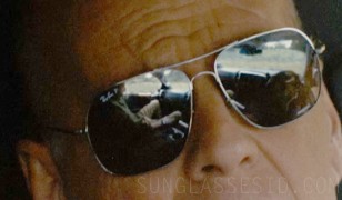 Ray-Ban RB3587 CHROMANCE sunglasses in American Siege. The Ray-Ban P logo can be spotted on one of the lenses.