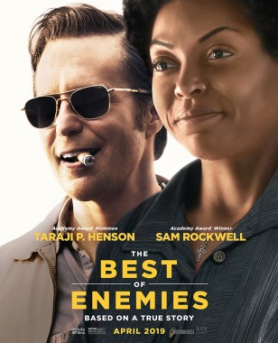 Sam Rockwell wearing the vintage RE Aviator sunglasses on the movie poster for The Best of Enemies.