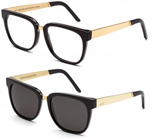 RetroSuperFuture People Francis IPKR 348 Black/Gold, eyeglasses and sunglasses. The eyeglass model in the film has the RSF monogram logo.