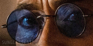 Detail of the blue round sunglasses from Knights of the Zodiac.
