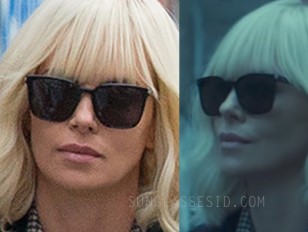 Charlize Theron black Saint Laurent sunglasses in Atomic Blonde.