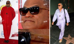 Laurence Fishburne wears the same glasses at the world premiere of AntMan vs The Wasp on 25 June 2018 (on these photos the Ferragamo logo can be spotted), and in Hollywood (at night) on 1 August 2018.