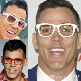 Steve-O wears a pair of matte white sunglasses (or eyeglasses with photochromic lenses).